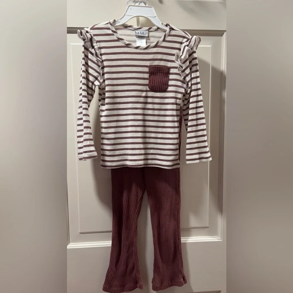 Nicole Miller Toddler Girls Brown and Cream Striped Set
